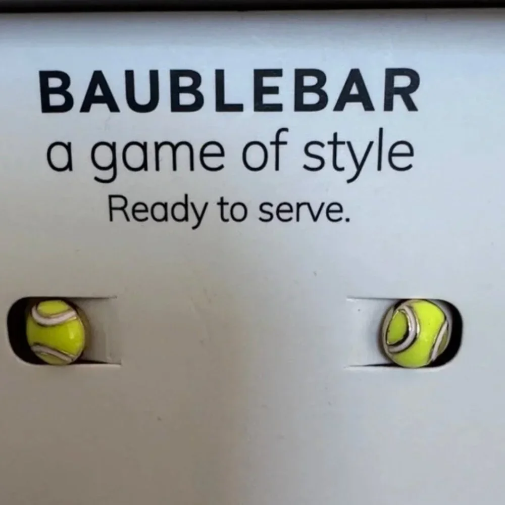 BaubleBar A Game of Style Neon Tennis Racket with Tennis Ball Studs Earrings NIB - Picture 2 of 5